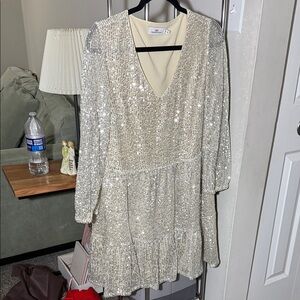 Vineyard Vines Sparkling Silver Sequin Blouse